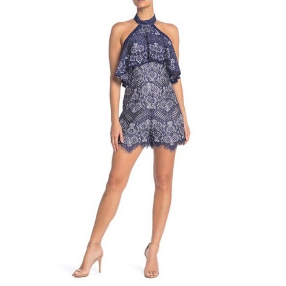 Anthropologie foxiedox daleyza blue lace halter romper sz small shower outfit